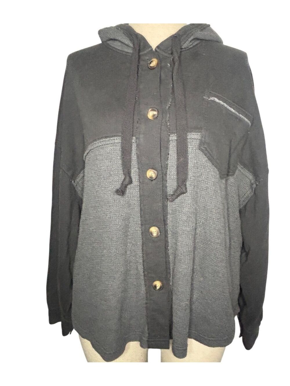 American Eagle This Feels Seriously Lived-In Mixed Media Hooded Shacket - L XL